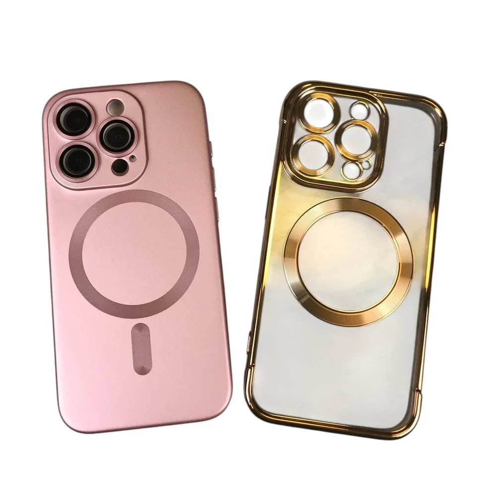 iPhone 15 Pro Case Cover MagSafe Protective Gold Clear‎ Pink Phone Cover E14Q